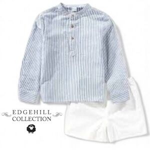 Edgehill Collection Boys 5T Blue Striped Cotton Linen Shirt & White Shorts Set